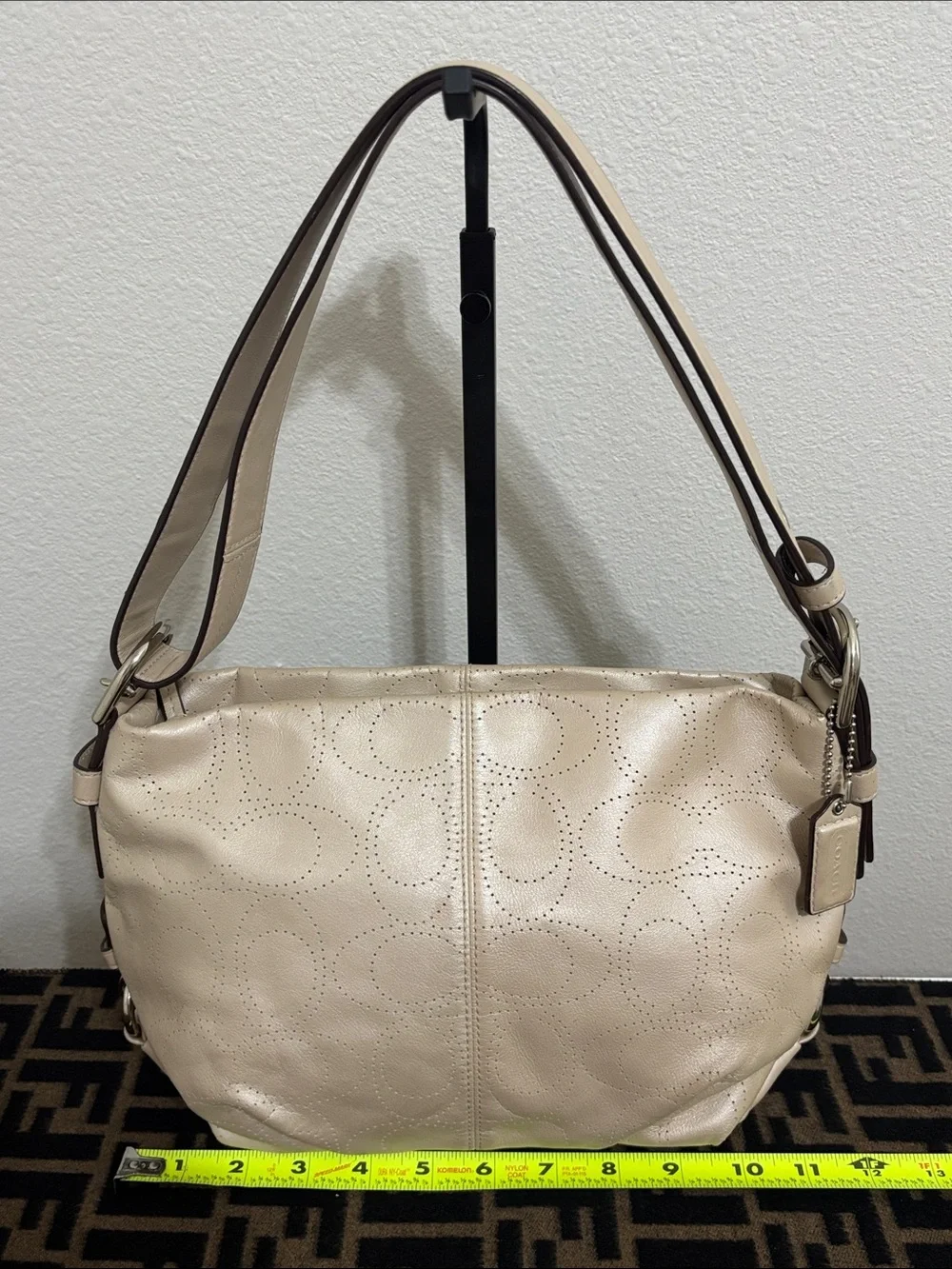 Coach Cream Perforated Signature Leather Shoulder Bag